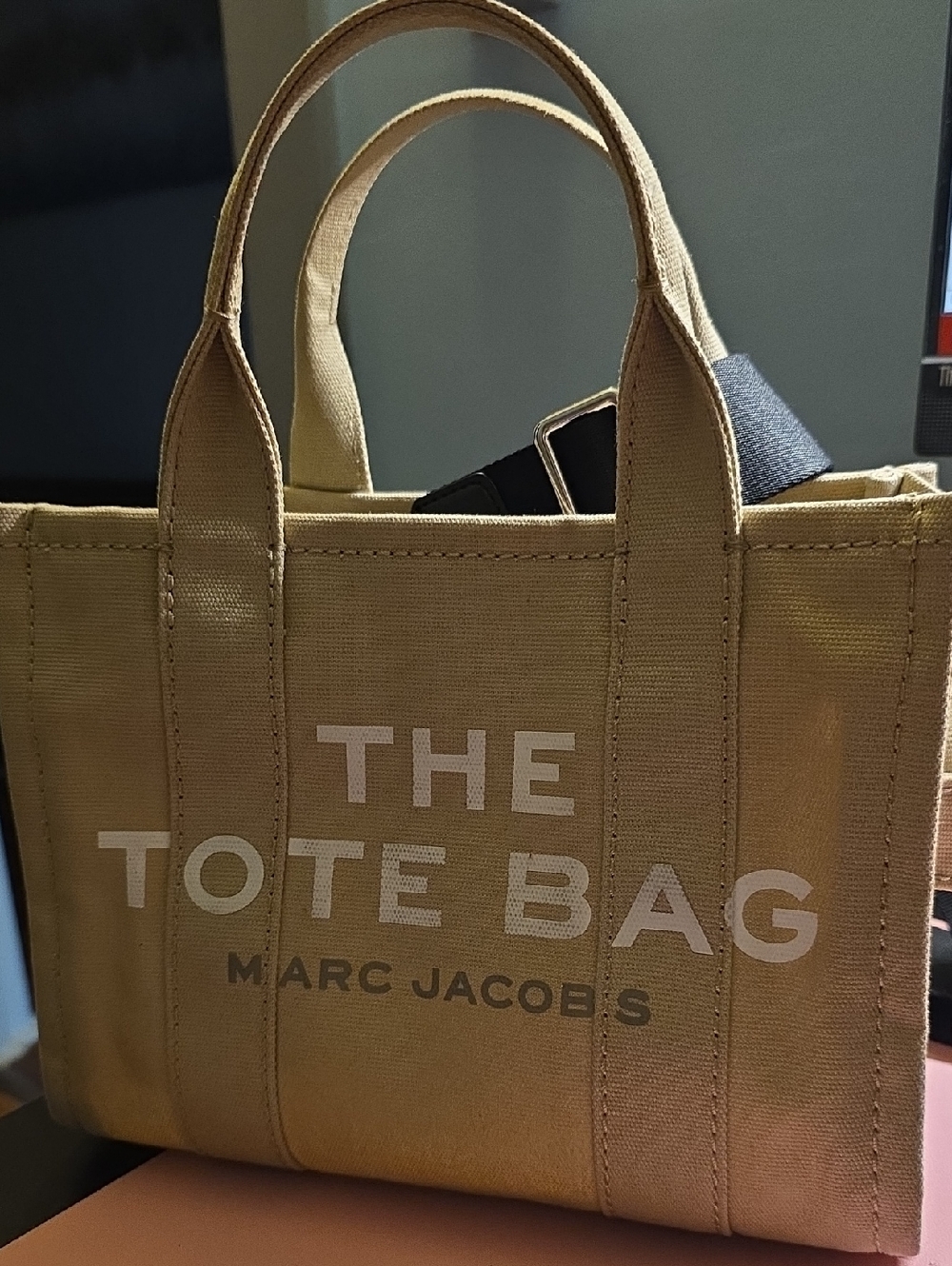 Marc Jacobs Tan Canvas The Tote Bag with White Logo